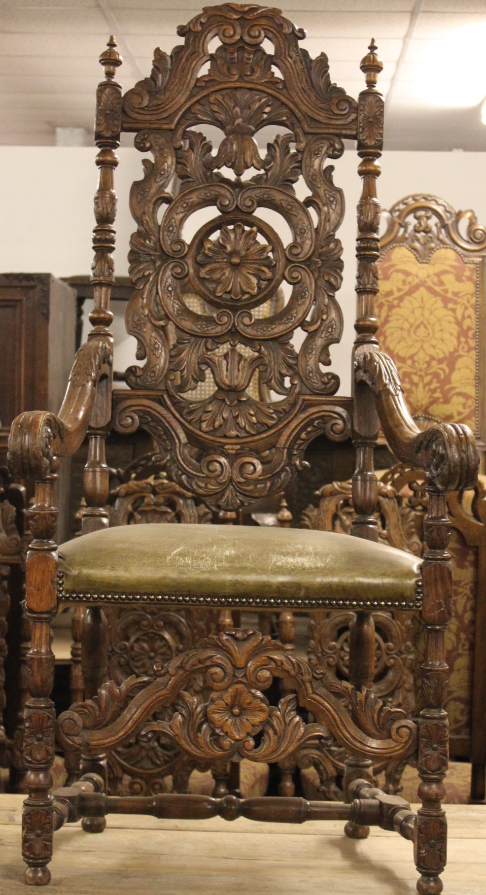 CARVED OAK HIGH BACK CARVER DINING CHAIRS